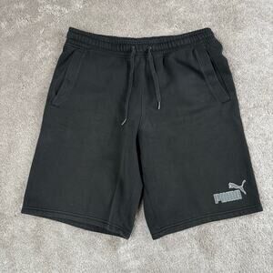 Black Puma Sweatshorts Size M Gray Graphic Drawstring Waistband Athleisure